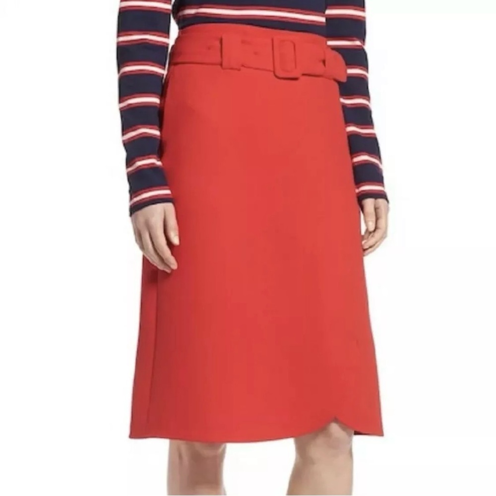 NWOT Nordstrom Halogen Red Belted Skirt Holiday Preppy 8